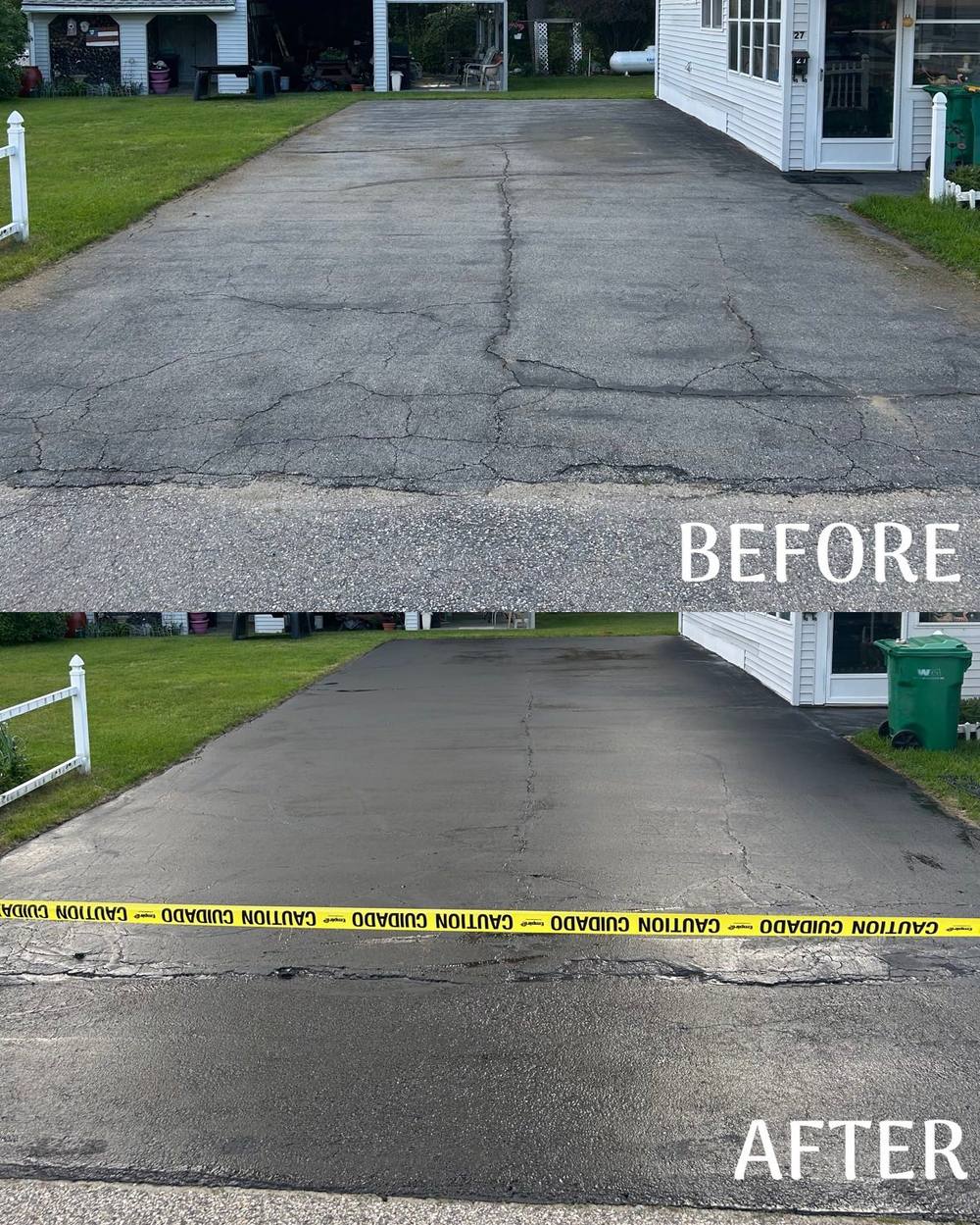 Before and after driveway sealcoating