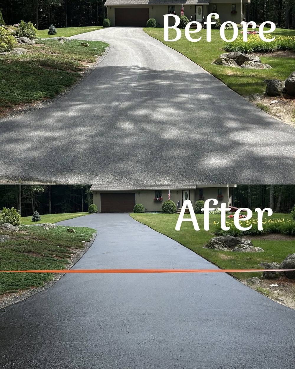 Before and after driveway sealcoating